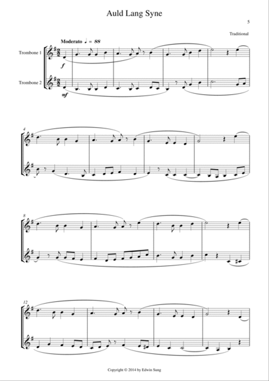 15 Popular Christmas Songs for Trombone Duet (Bb Treble) (Suitable for beginning / intermediate trom image number null