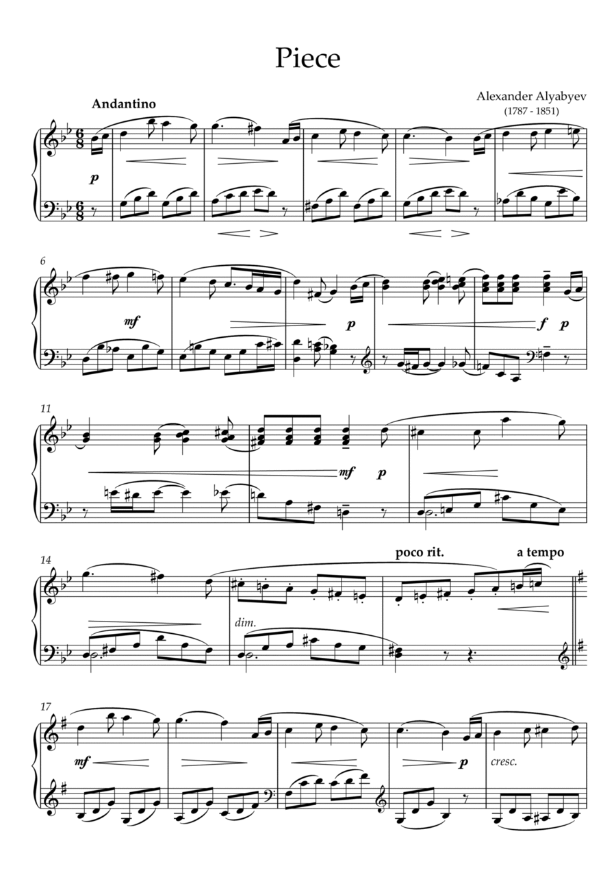 Piece Piece Piano Solo scores gallery preview page 1