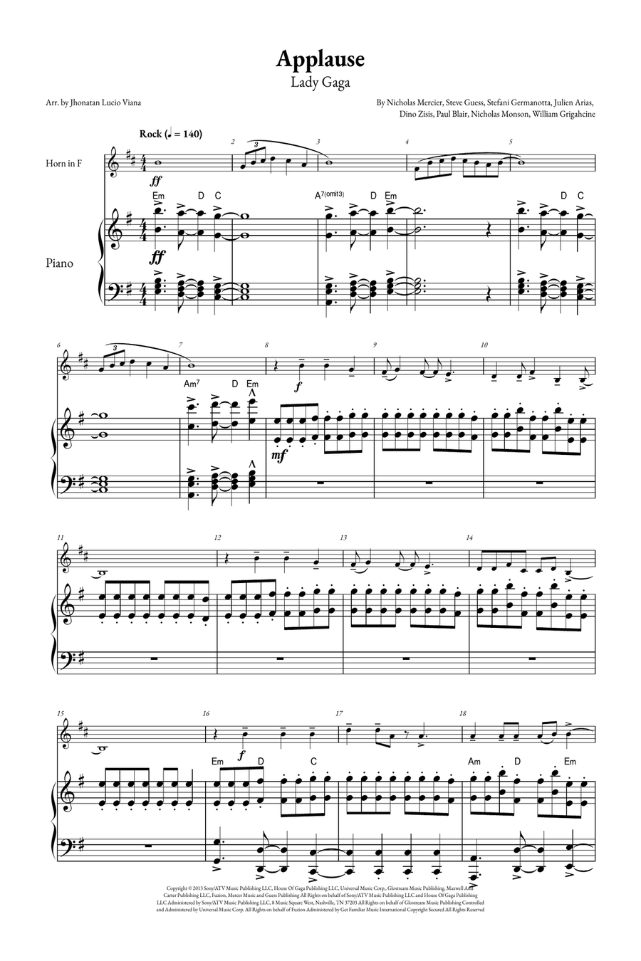 Applause Piano scores gallery preview page 1