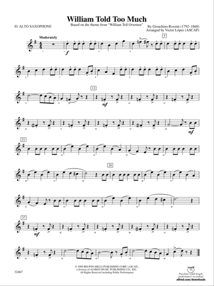 William Told Too Much: E-flat Alto Saxophone Concert Band scores gallery preview page 1