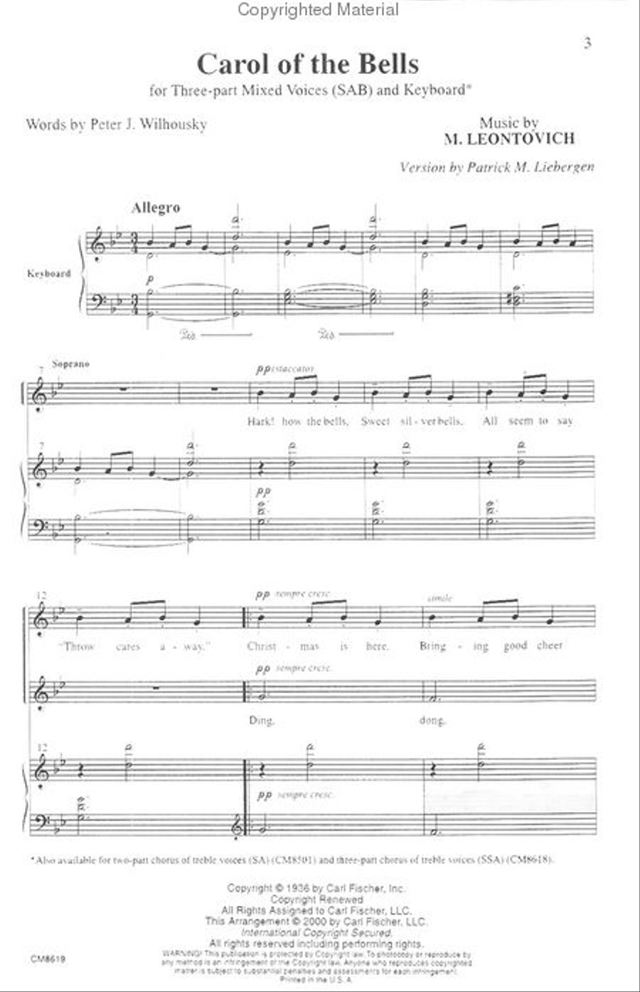 Carol of the Bells Carol of the Bells 3-Part scores gallery preview page 2