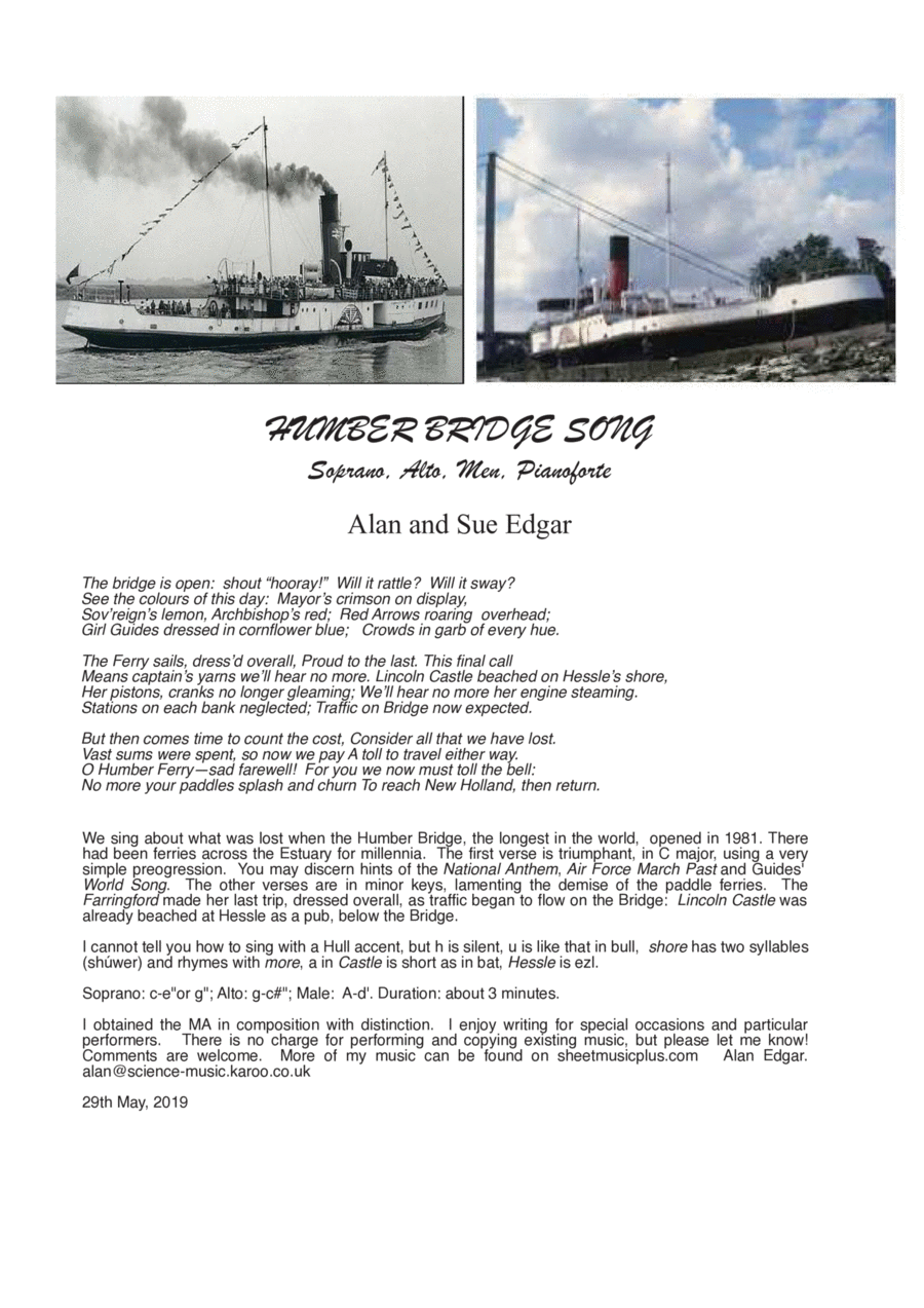 HUMBER BRIDGE SONG S,A,Men, Pfte 3-Part scores gallery preview page 1
