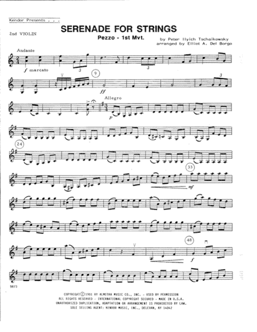 Serenade For Strings - Mvt. 1 Pezzo (arr. Elliot A. Del Borgo) - 2nd Violin