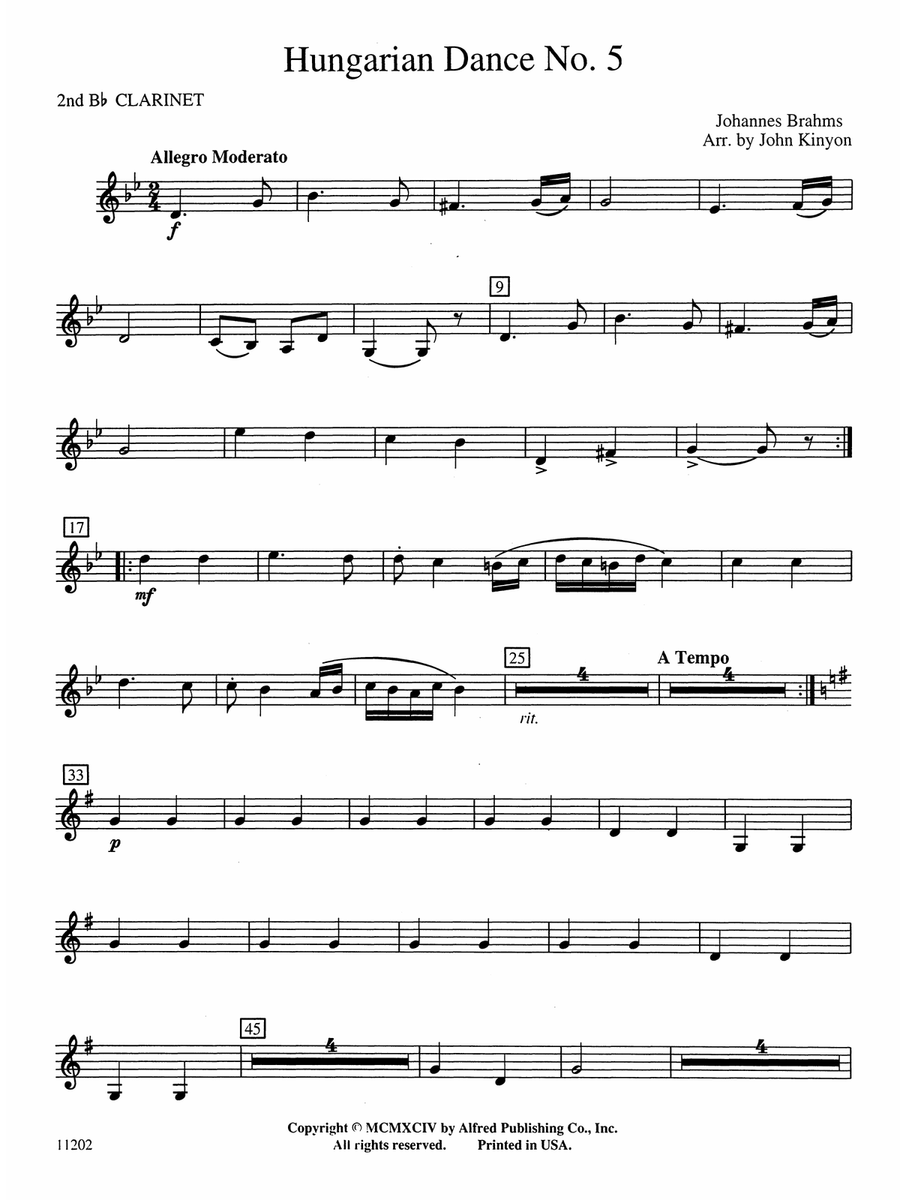 Hungarian Dance No. 5: 2nd B-flat Clarinet