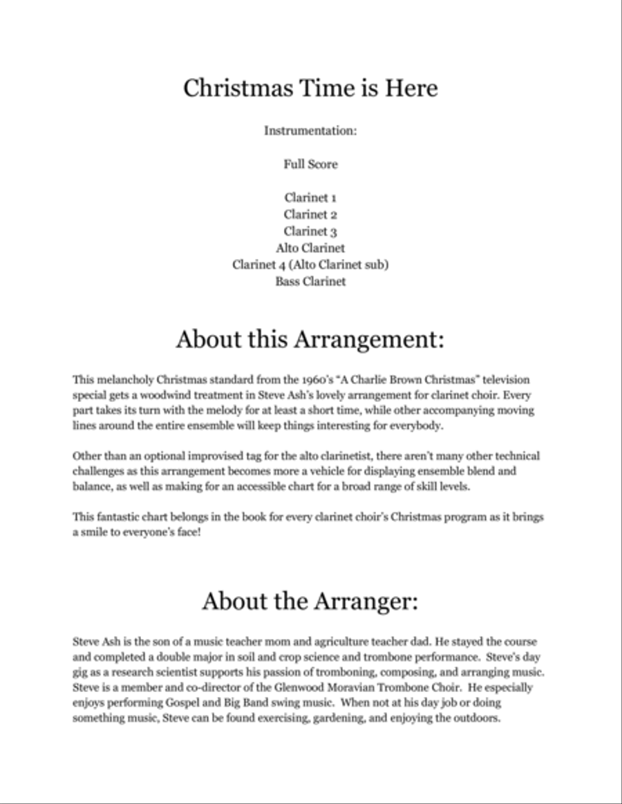 Christmas Time Is Here Clarinet Choir scores gallery preview page 2