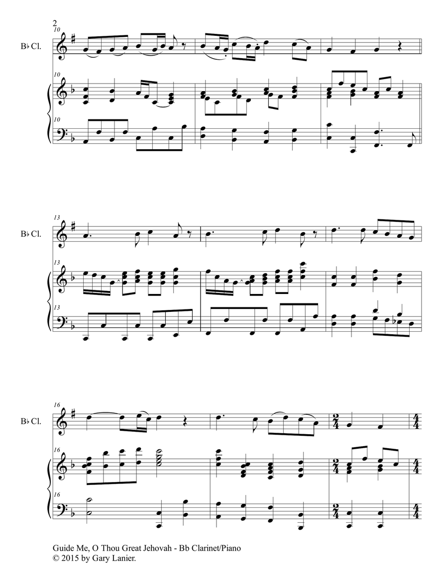 GUIDE ME, O THOU GREAT JEHOVAH (Duet – Bb Clarinet and Piano/Score and Parts) Woodwind Duet scores gallery preview page 3