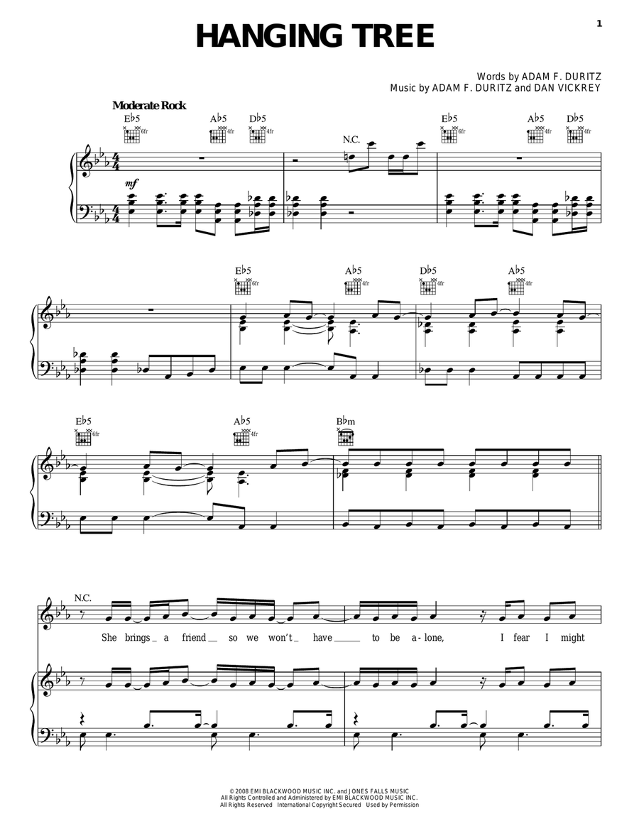 Hanging Tree Piano, Vocal, Guitar scores gallery preview page 1