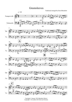 Greensleeves for Trumpet and Cello Duet