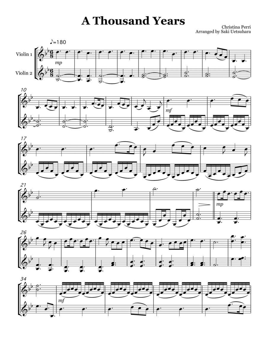 A Thousand Years String Duet scores gallery preview page 1