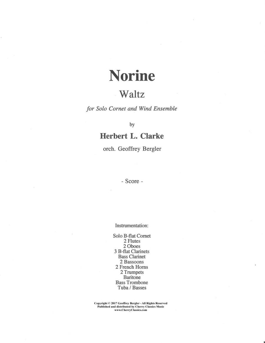 Norine - Waltz for Solo Cornet or Trumpet & Wind Ensemble Concert Band scores gallery preview page 1