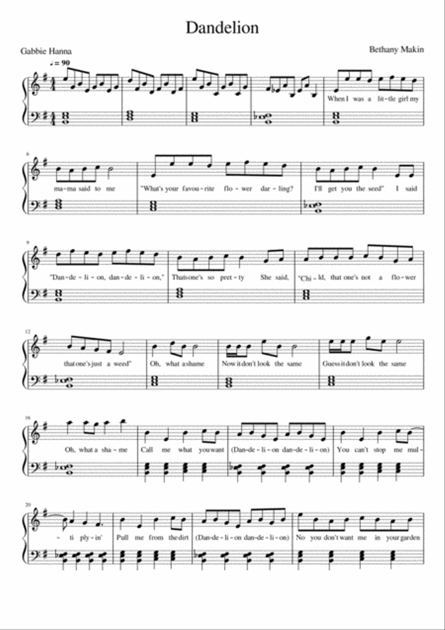 Dandelion Piano Solo scores gallery preview page 1