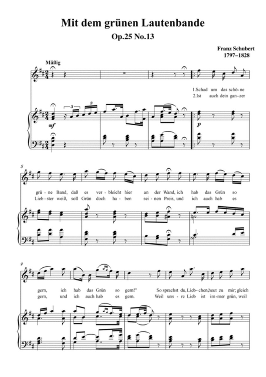 Schubert-Mit dem grünen Lautenbande,Op.25 No.13 in D for Vocal and Piano