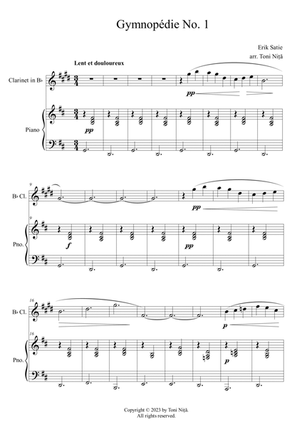 Erik Satie - Gymnopédie No. 1 (for Clarinet in Bb & Piano) image number null