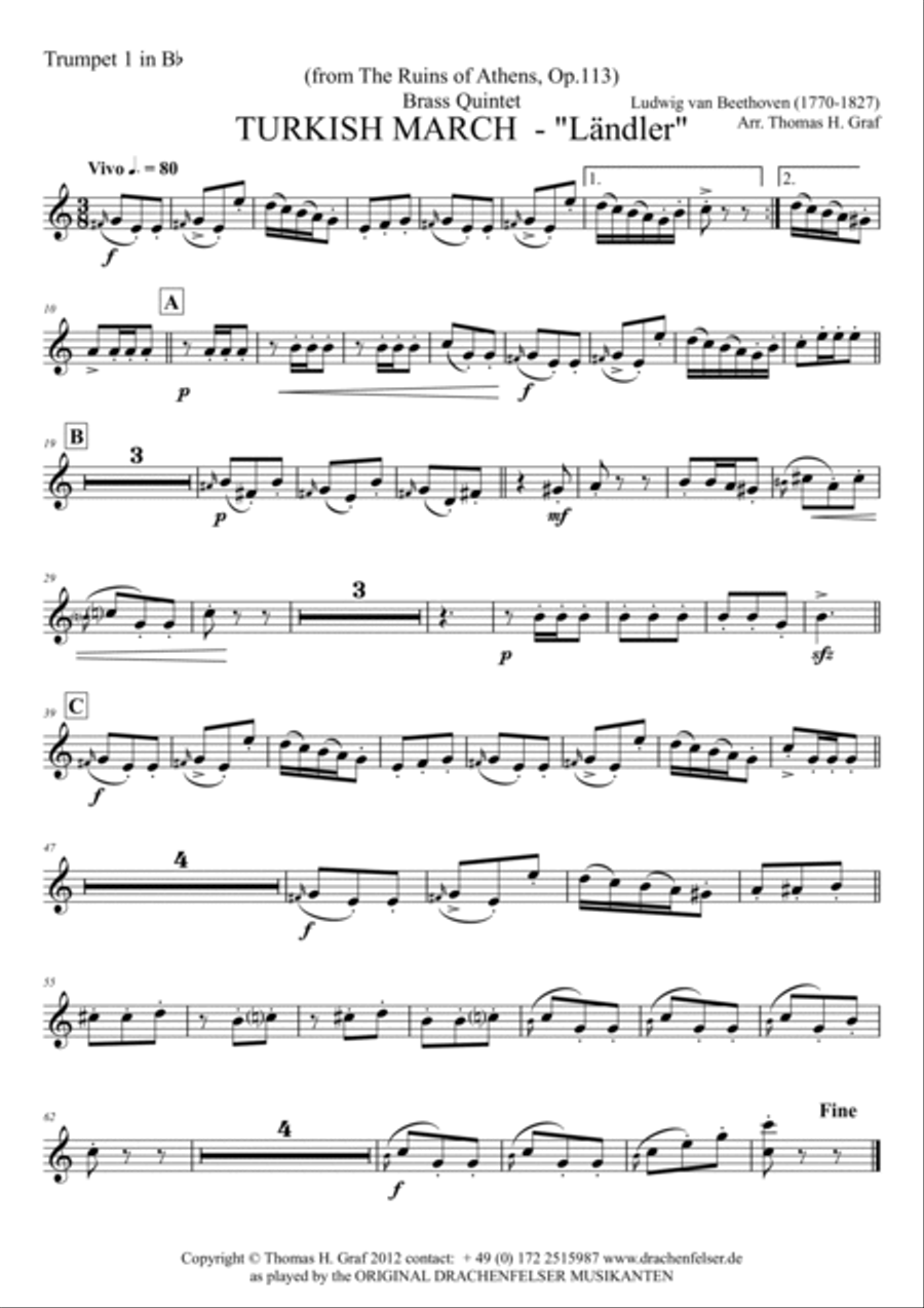 Turkish March Ländler - Beethoven - Brass Quintet Brass Quintet scores gallery preview page 3