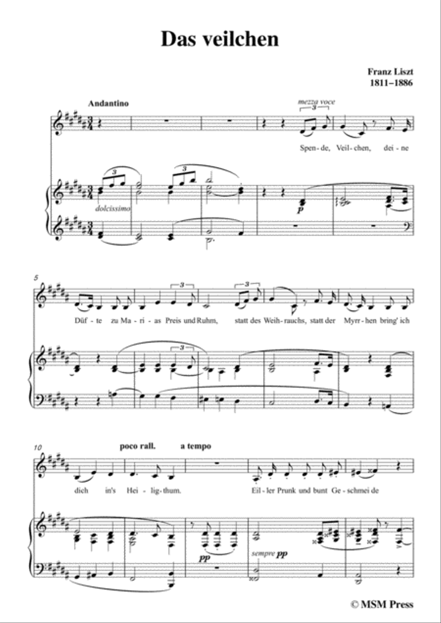Liszt-Das veilchen in B Major,for Voice and Piano Voice Solo scores gallery preview page 3