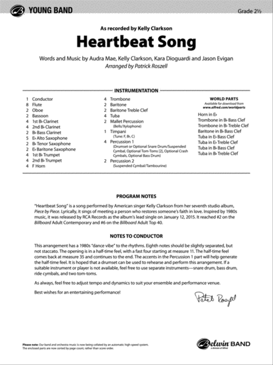 Heartbeat Song: Score Heartbeat Song: Score Concert Band scores gallery preview page 1
