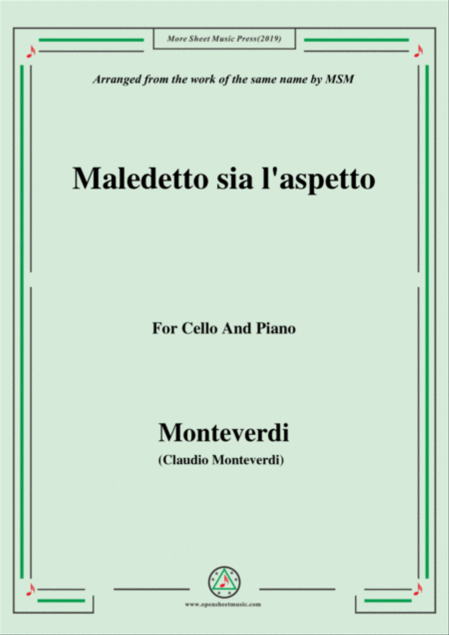 Monteverdi-Maledetto sia l'aspetto, for Cello and Piano Piano scores gallery preview page 1