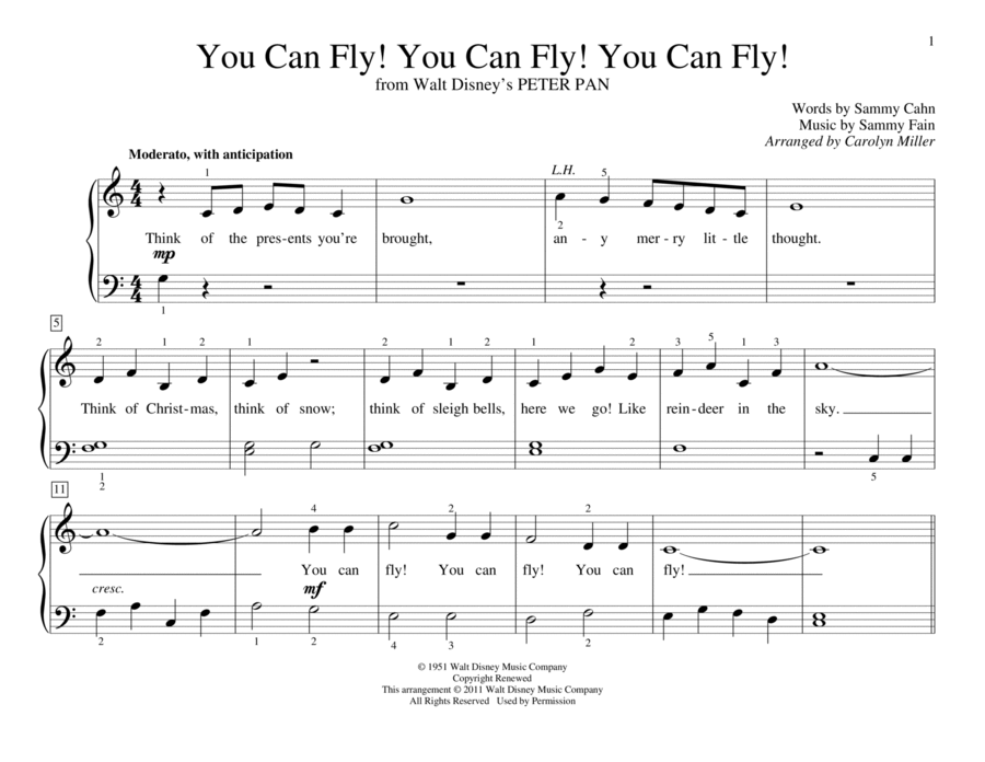 You Can Fly! You Can Fly! You Can Fly! (from Peter Pan) (arr. Carolyn Miller) Piano Method scores gallery preview page 1