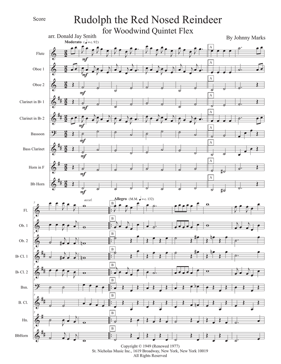Rudolph The Red-Nosed Reindeer Woodwind Quintet scores gallery preview page 2