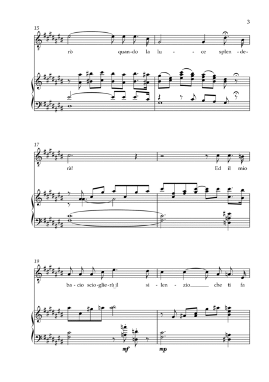 Nessun Dorma - Tenor & Piano Voice scores gallery preview page 3