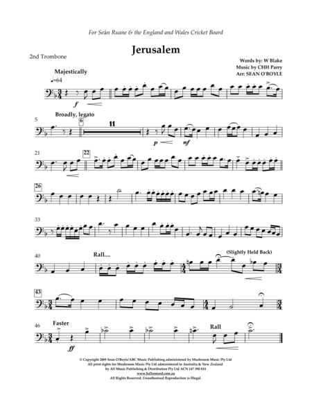 Jerusalem (in key of F) - 2nd Trombone