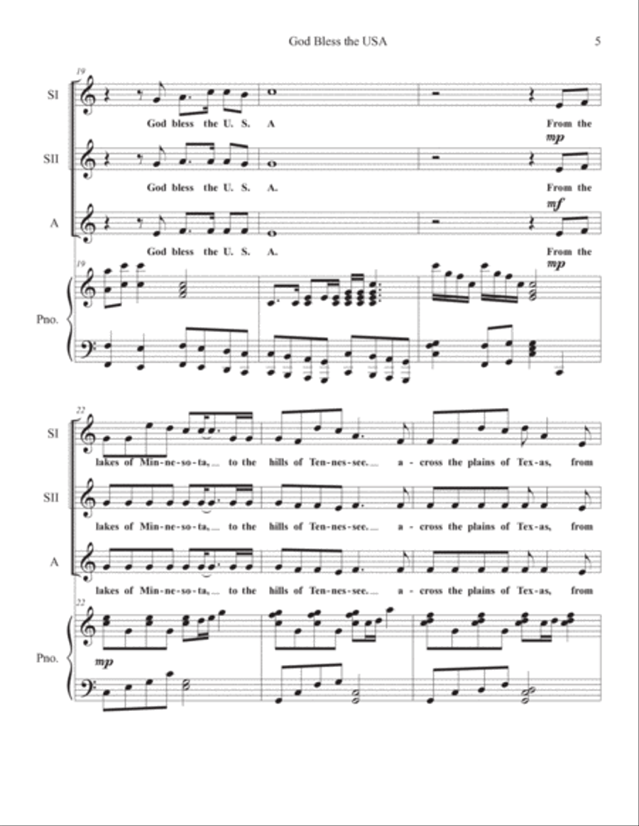 God Bless The U.s.a. SSA scores gallery preview page 5