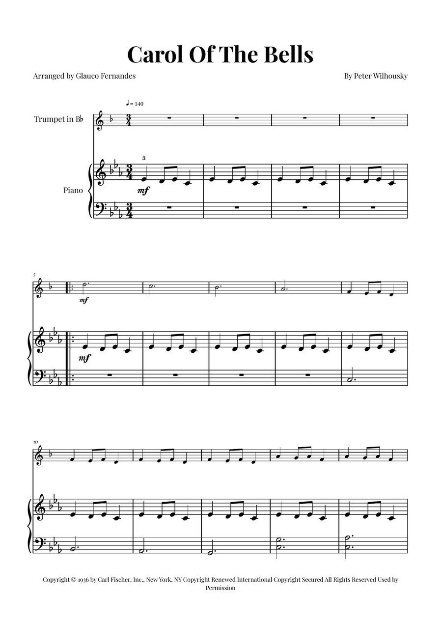Carol Of The Bells B-Flat Trumpet scores gallery preview page 1