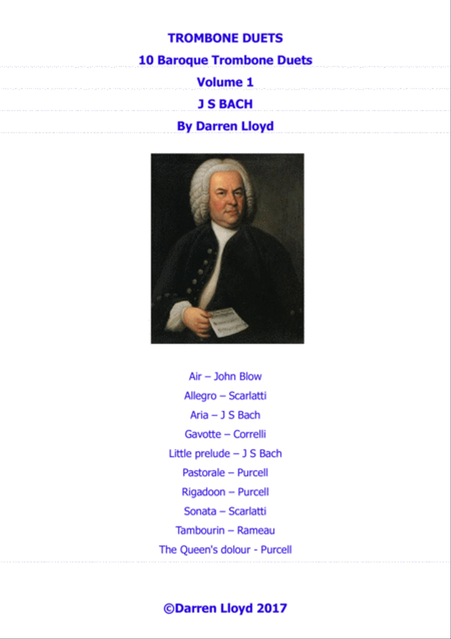 Trombone duets - 10 Baroque Trombone (bass clef) duets - Volume 1 Trombone Duet scores gallery preview page 1