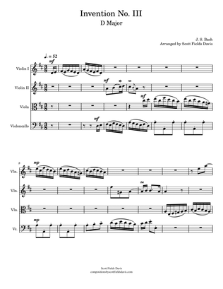 Book cover for Bach Invention No. 3 for String quartet