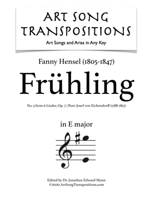 Book cover for HENSEL: Frühling, Op. 7 no. 3 (transposed to E major)