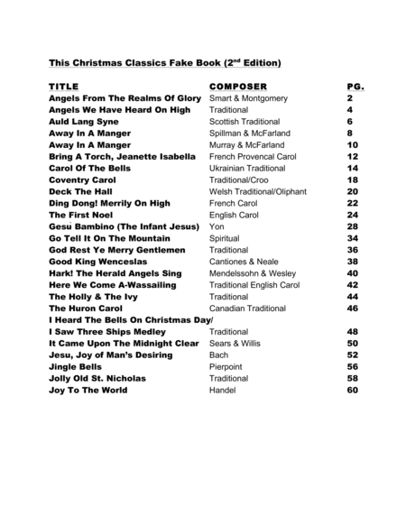 The Christmas Classics Fake Book (Eb Instruments) - Popular Christmas carols arranged in lead sheet