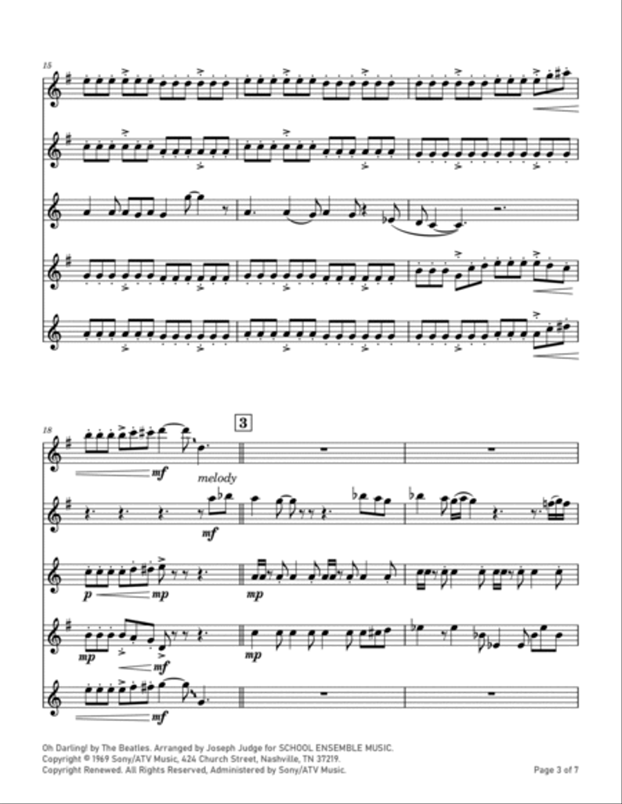 Oh! Darling Saxophone Quartet scores gallery preview page 3