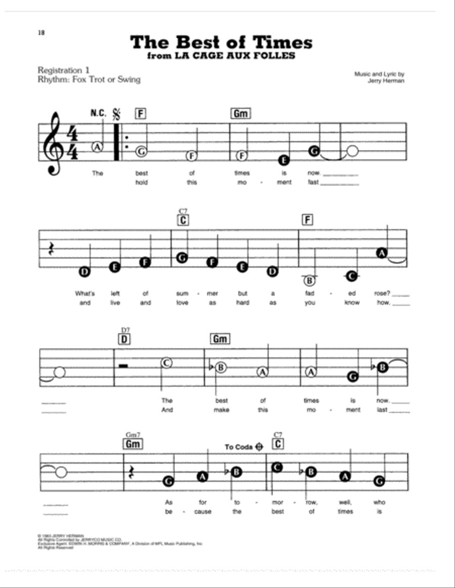 The Best Of Times (from La Cage Aux Folles) Electronic Keyboard scores gallery preview page 1