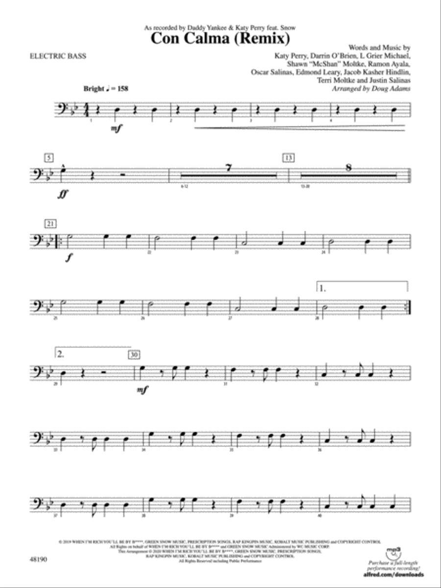 Con Calma (Remix): Electric Bass Concert Band scores gallery preview page 1