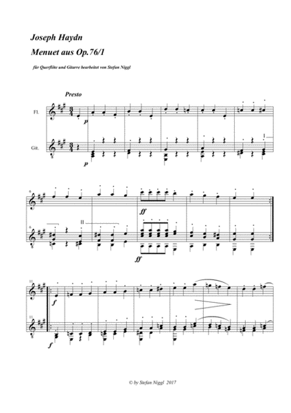 Menuet from String Quartet op.76 no.1 for Flute and Guitar