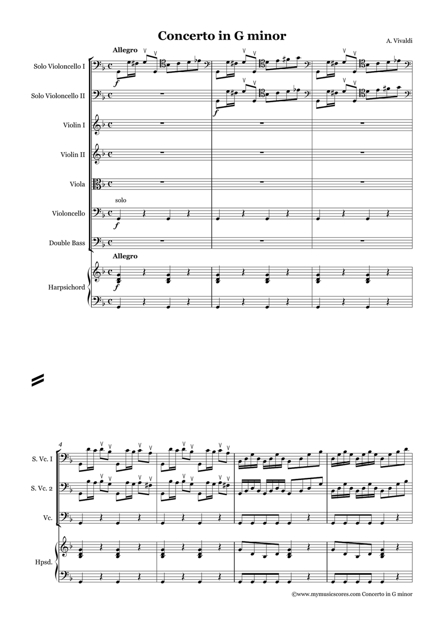 Vivaldi Concerto for 2 Cellos and String Orchestra in G minor RV. 531 String Orchestra scores gallery preview page 2