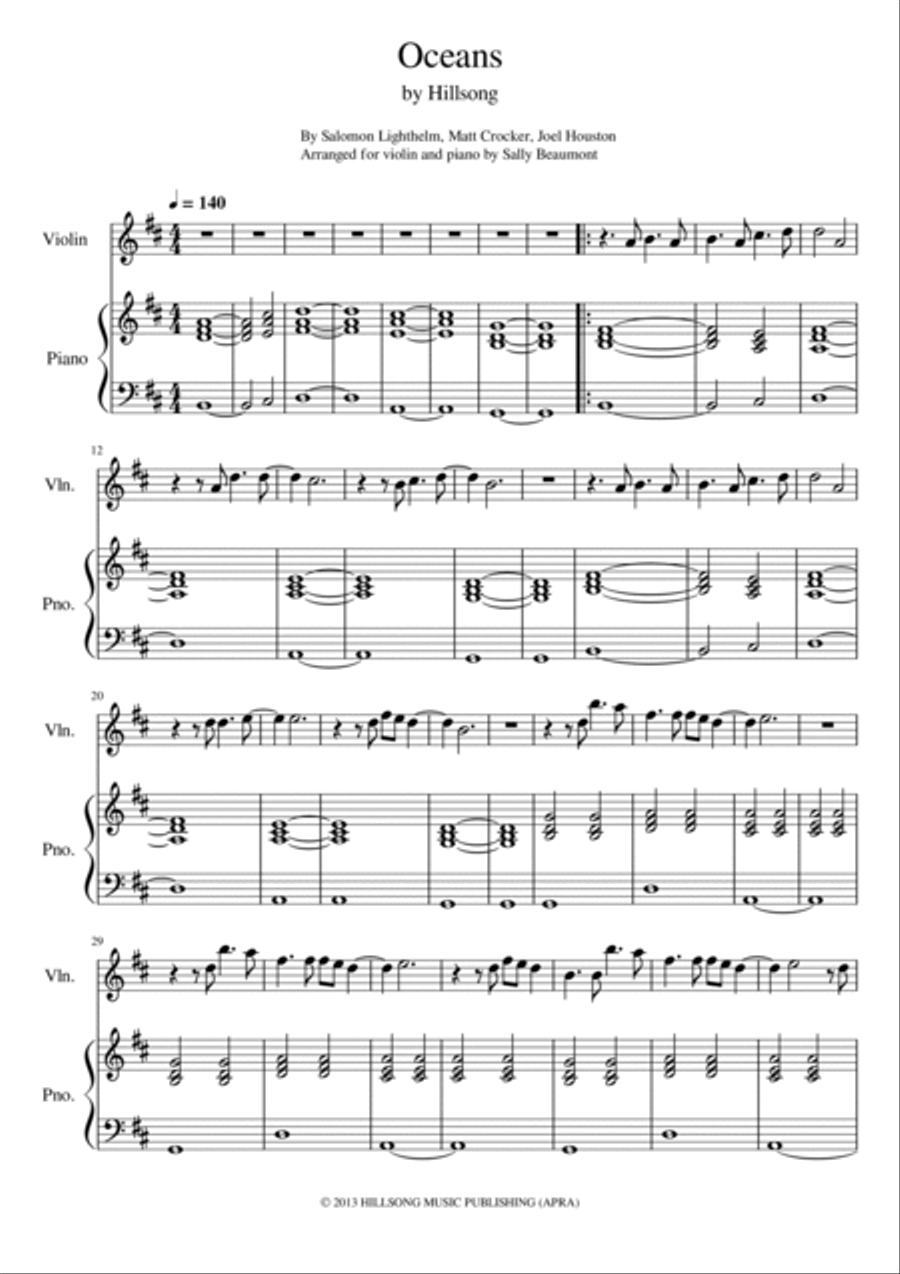 Oceans (where Feet May Fail) Violin Solo scores gallery preview page 1