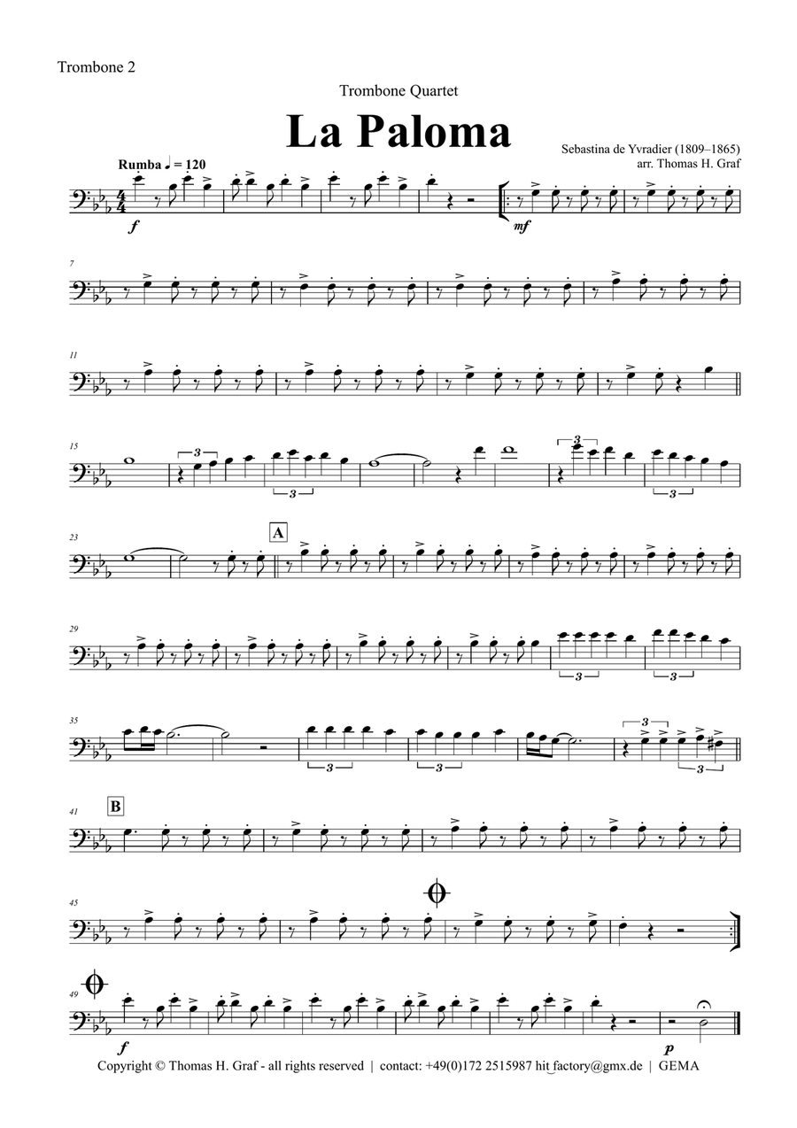 La Paloma - Spanish Habanera - Trombone Quartet Brass Ensemble scores gallery preview page 5