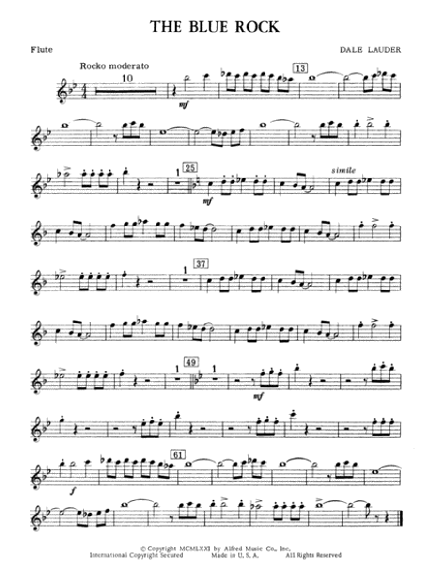 The Blue Rock (with optional Drum Set part): Flute Concert Band scores gallery preview page 1