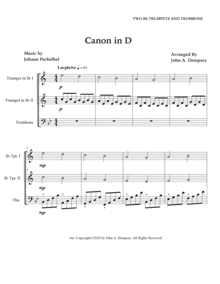 Canon in D (Brass Trio): Two Trumpets and Trombone image number null