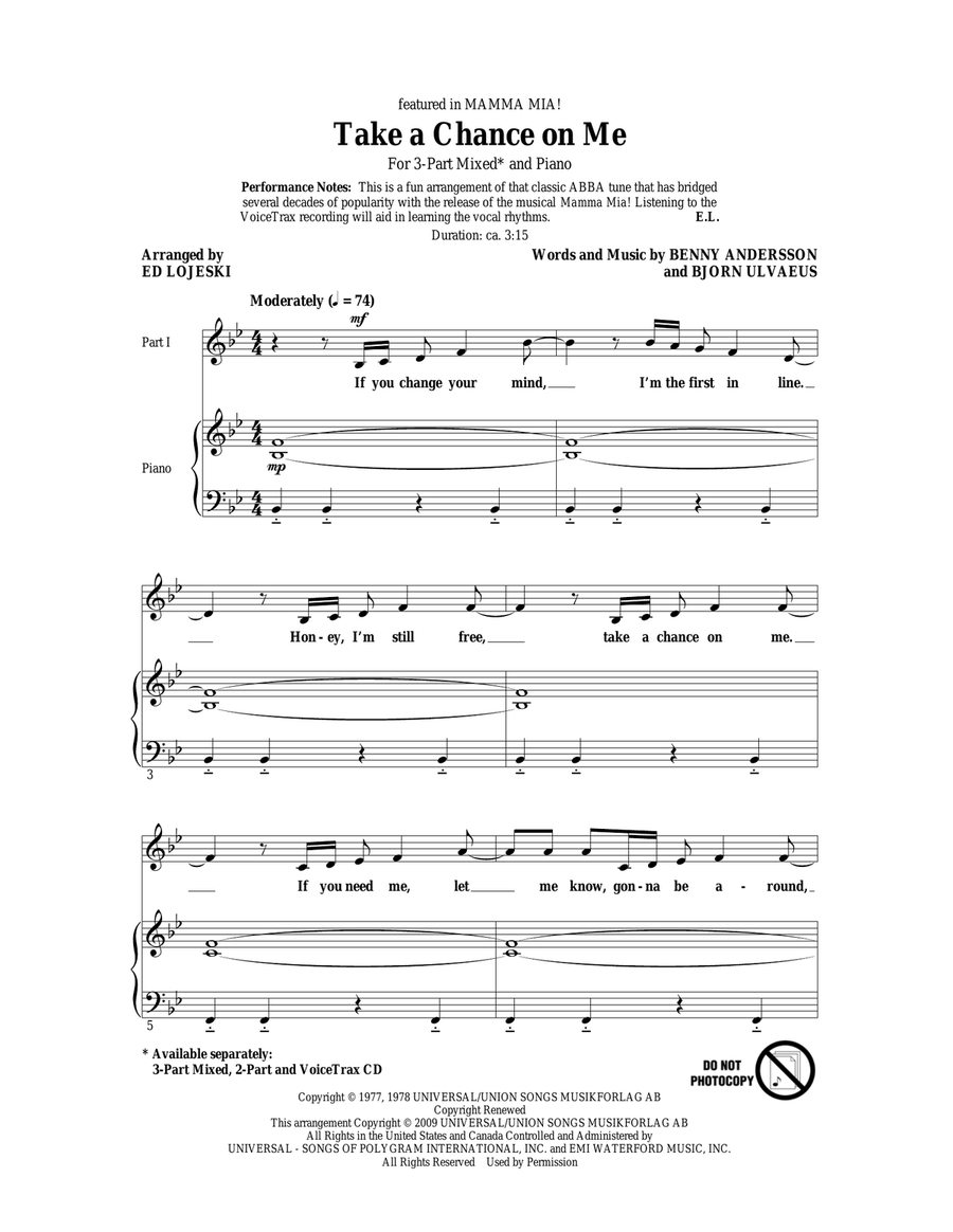 Take A Chance On Me Take A Chance On Me 3-Part scores gallery preview page 1