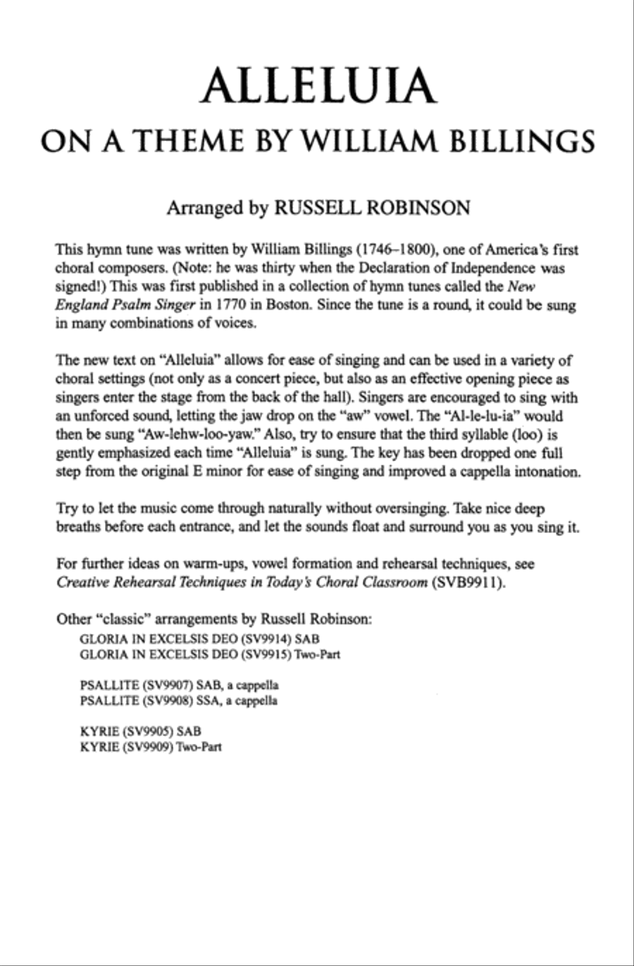 Alleluia (On a Theme by William Billings) A Cappella scores gallery preview page 1