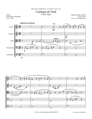 Cantique de Noel; O Holy Night - 2 Violins, Viola, Cello and Double Bass