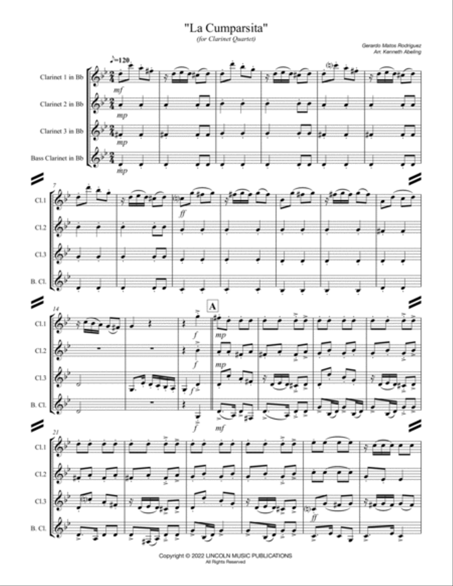 La Cumparsita (Tango) (for Clarinet Quartet) Clarinet Quartet scores gallery preview page 2