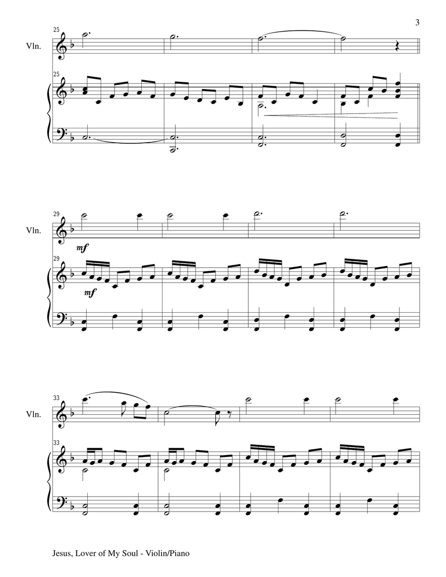 JESUS, LOVER OF MY SOUL (Violin/Piano and Violin Part) Violin Solo scores gallery preview page 3