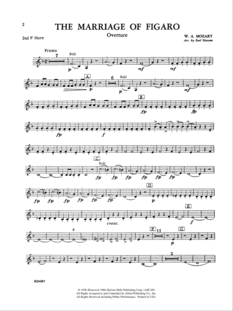 The Marriage of Figaro Overture: 2nd F Horn Concert Band scores gallery preview page 1