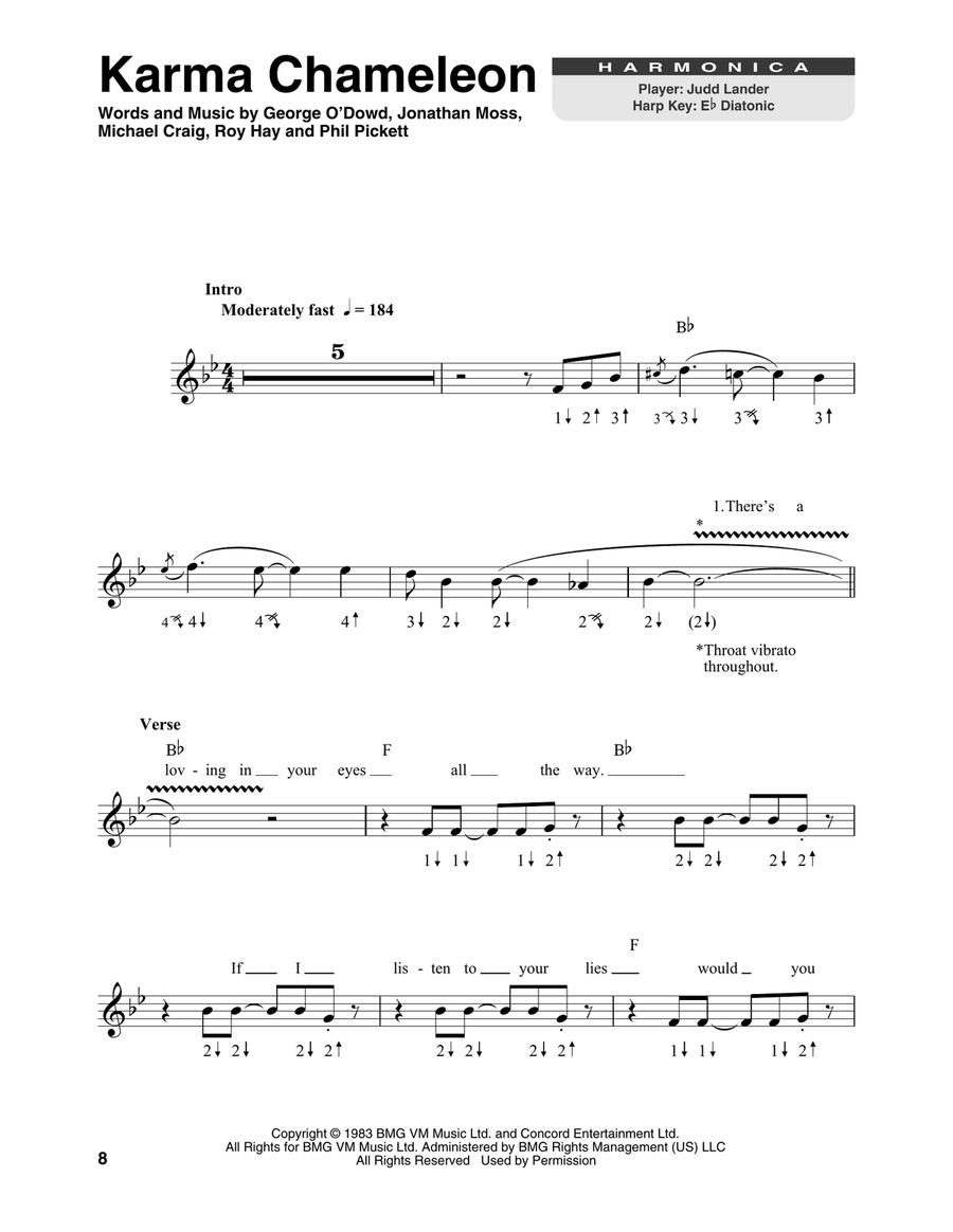 Karma Chameleon Harmonica scores gallery preview page 1