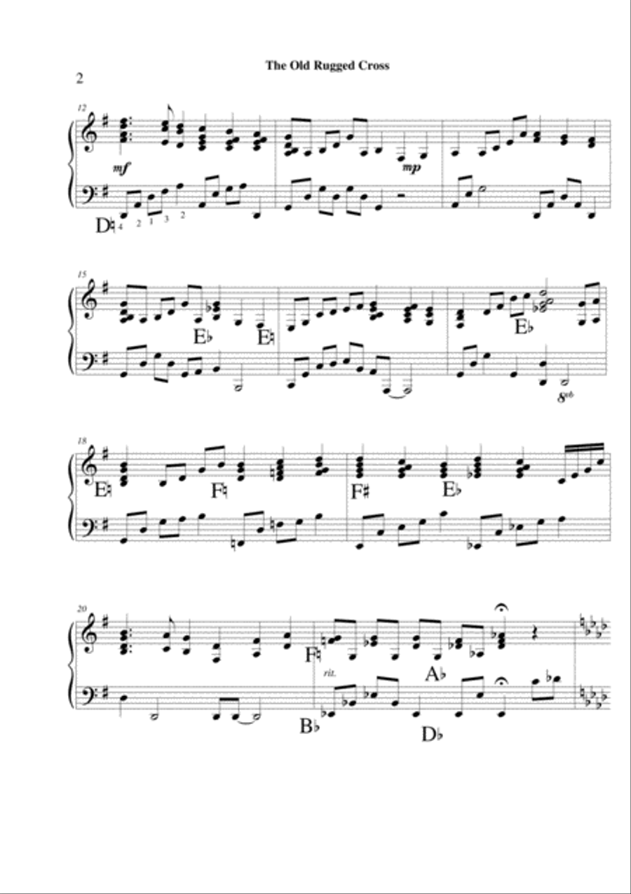 The Old Rugged Cross - pedal harp solo Pedal Harp scores gallery preview page 2