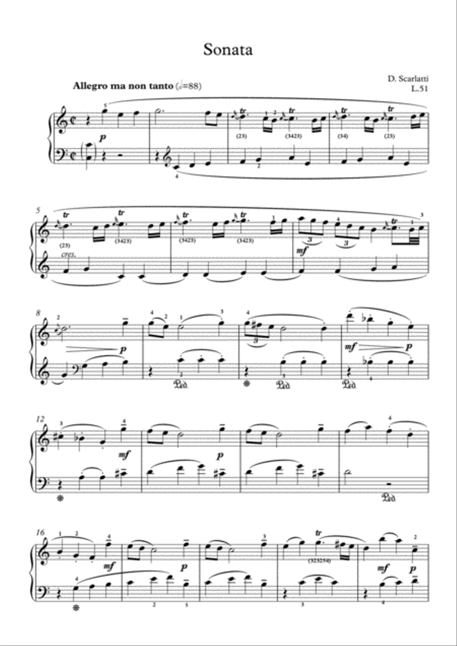 Scarlatti-Sonata in C-Major L.51 K.166(piano) Piano Solo scores gallery preview page 2