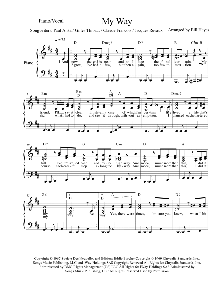 My Way Piano, Vocal, Guitar scores gallery preview page 1